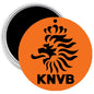 KNVB logo soccer magnet, round orange emblem on dark border