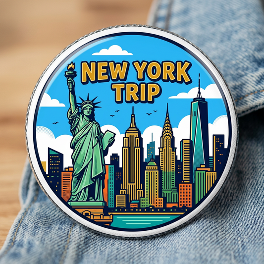 New York Trip Skyline Statue of Liberty Pin Button 2.25-inch