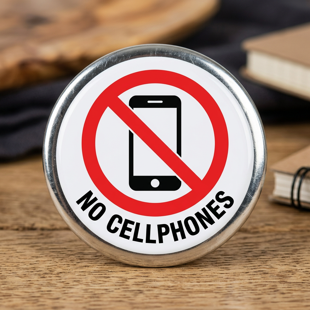 No cellphones Sign Pin Button 2.25-inch