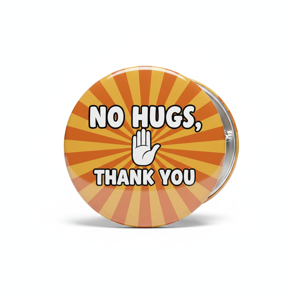 No hugs, thank you pinback Pinback 2.25-inch