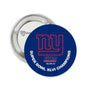 Round blue pinback button with red NY Giants logo and text "Super Bowl XLVI Champions"