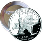 Round silver pinback quarter with Statue of Liberty, NEW YORK 1788 and GATEWAY TO FREEDOM