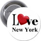 I Love New York pinback button with red heart and 'Love New York' text, 2.25-inch