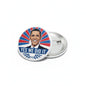 Round metal pinback button with smiling portrait, YES WE DID IT and laurel