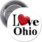 2.25-inch round pinback button with red heart and 'Love Ohio' text
