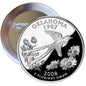 Oklahoma 1907 quarter mint pinback button with bird and floral design, 2.25-inch