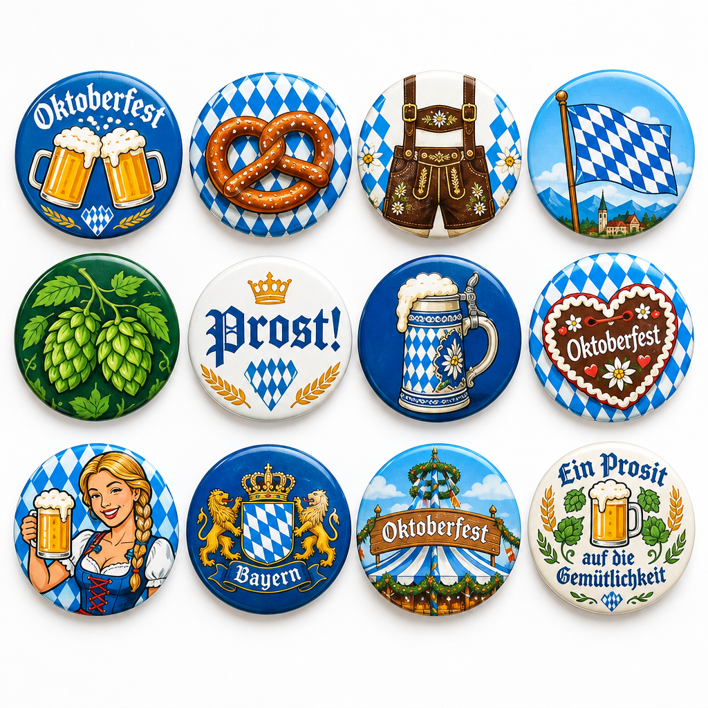 Oktoberfest Beer Bavarian Festival Pin Button 1.25-inch 24 Pcs