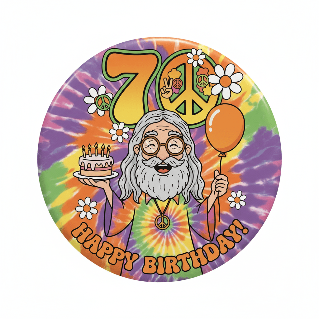 Old Hippie Hippy Tie Dye 70th Birthday Pinback 2.25-inch - My Pinbacks