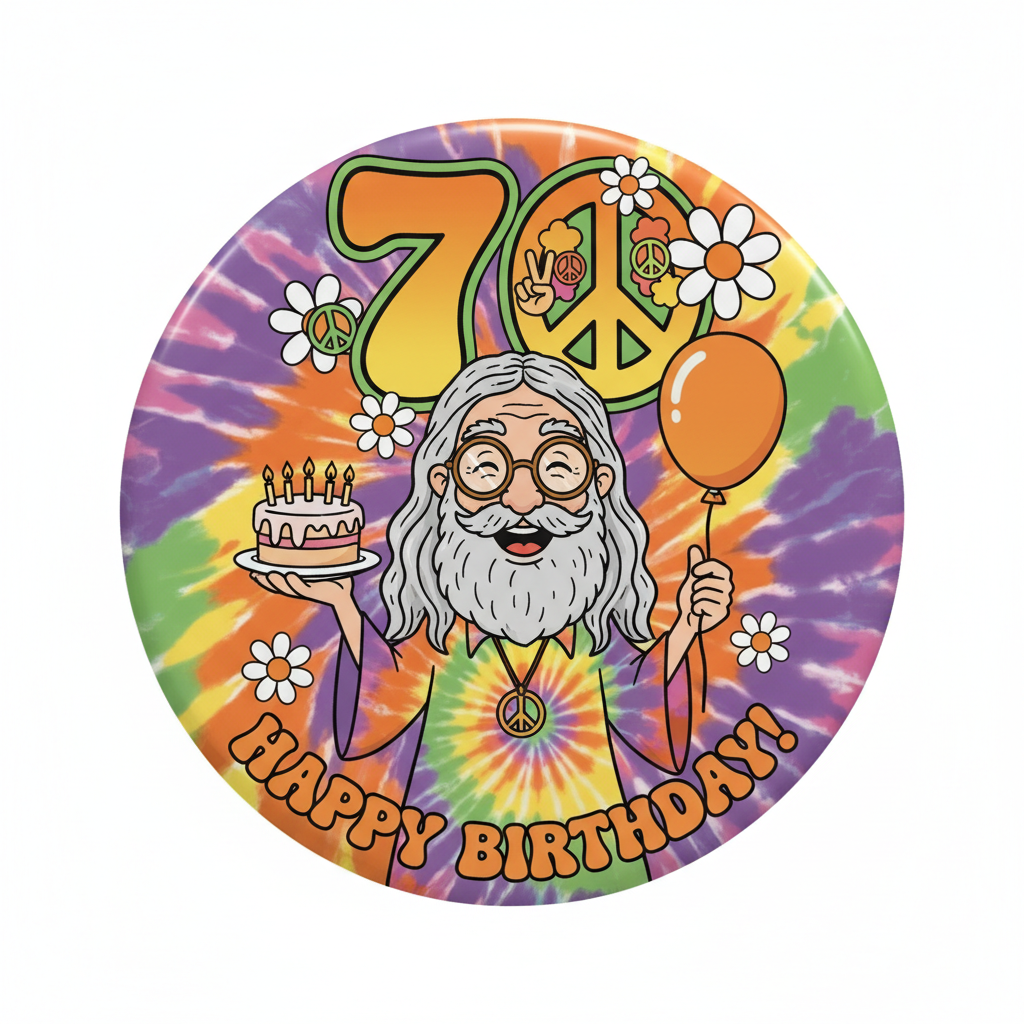 Old Hippie Hippy Tie Dye 70th Birthday Pinback 2.25-inch
