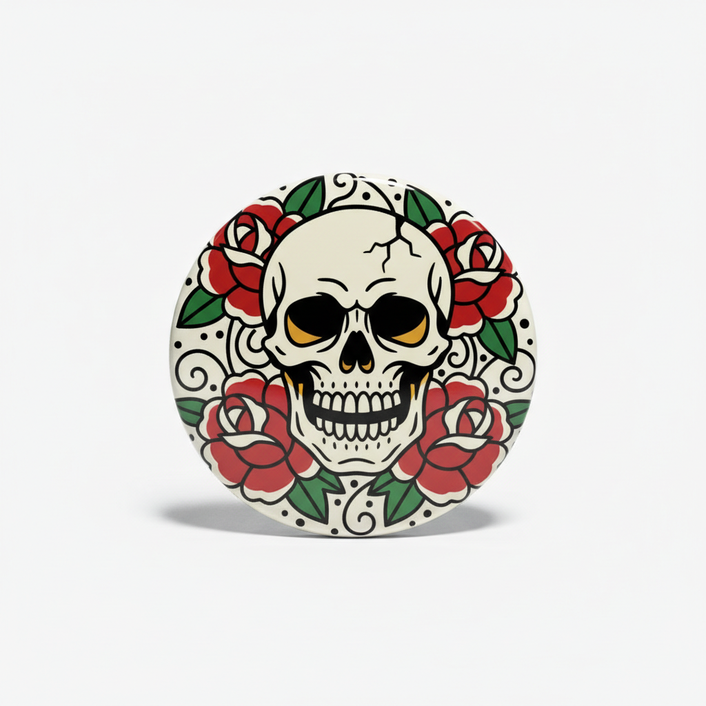 Old School Tattoo Skull Button Pinback 2.25-inch