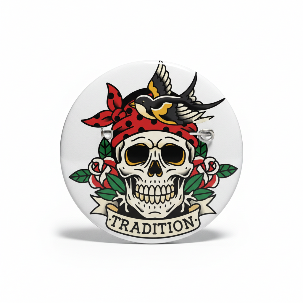 Old Skull and Cross bones Black Pinback 2.25-inch