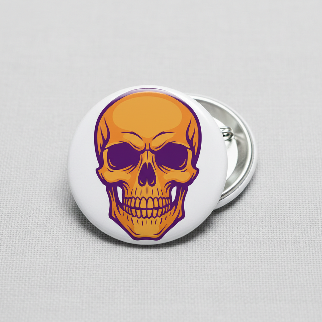 Orange and Purple Skull Pinback 2.25-inch