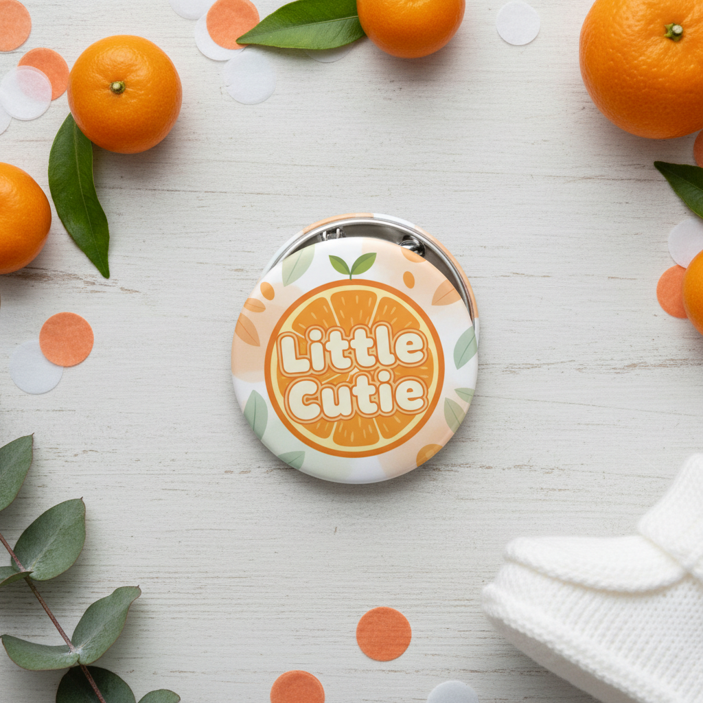Orange Citrus Little Cutie Baby Shower Pinback 2.25-inch
