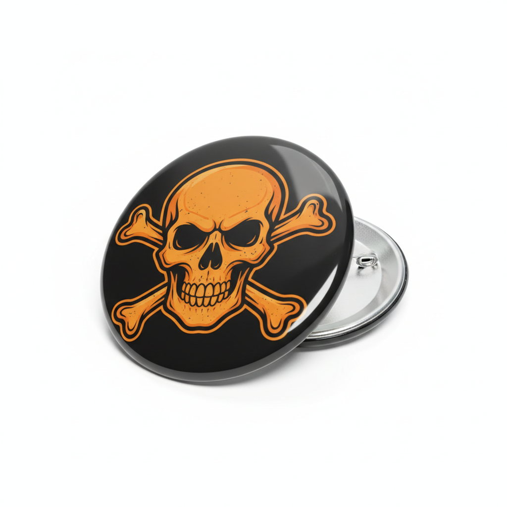 Orange Pirate Skull Pinback 2.25-inch