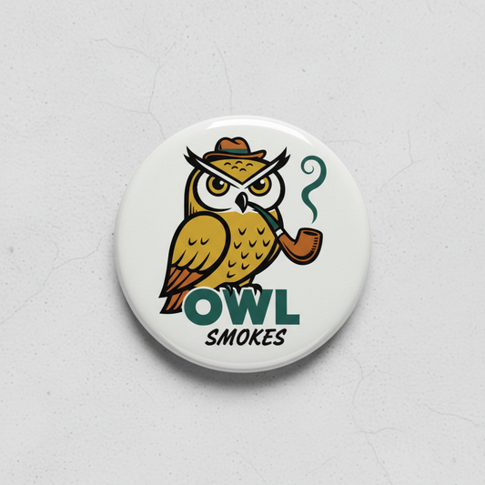 Owl Smoking Pot Pinback 2.25-inch