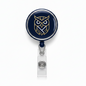 Navy owl symbol retractable badge reel with gold-tone owl graphic and metal clip