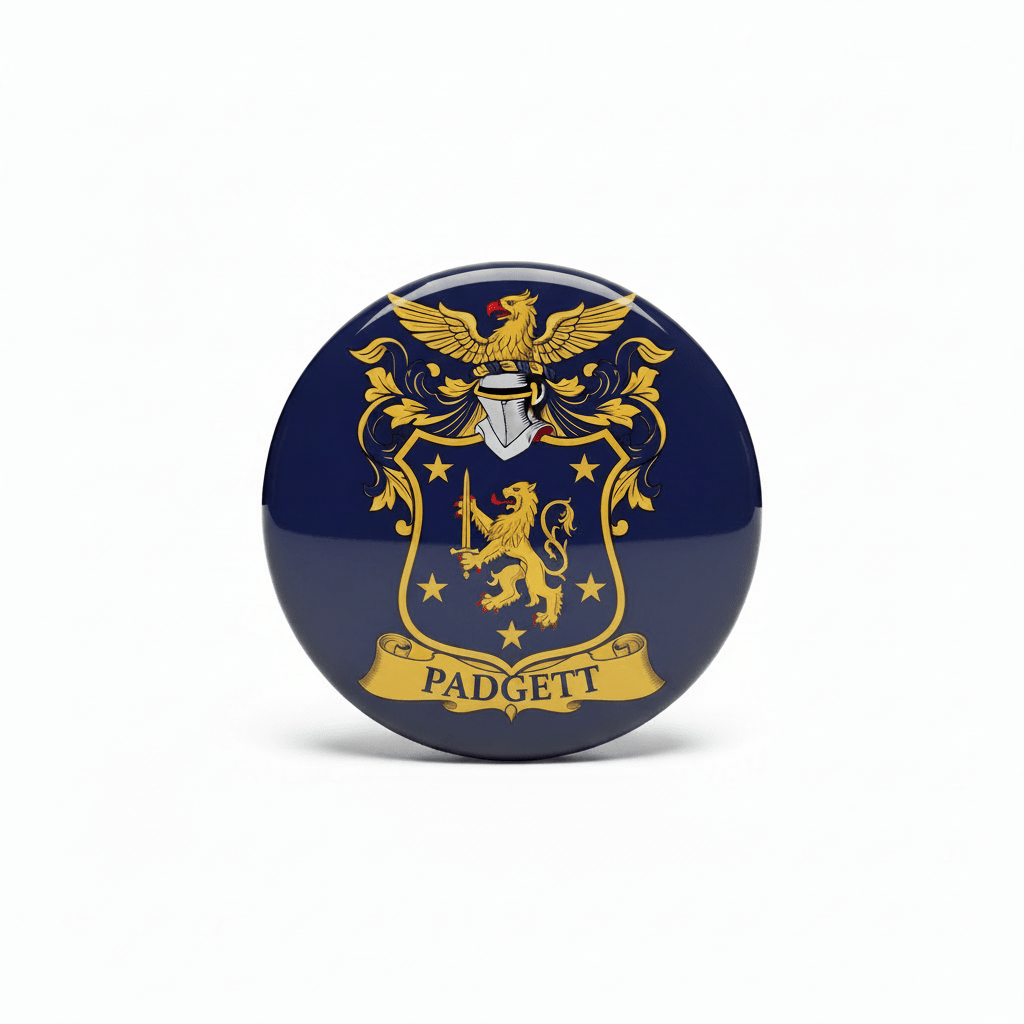 Padgett Family Crest Coat of Arms Pinback 3-inch - My Pinbacks