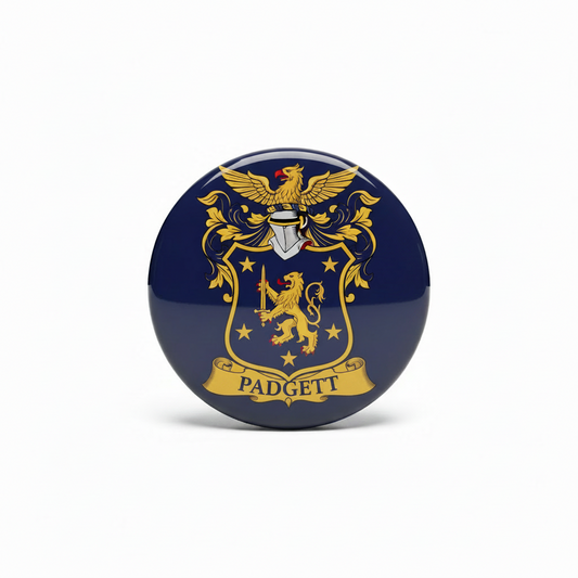 A round glossy button badge featuring the United States Army Special Forces crest on a dark blue background, with a gold eagle, shield, lion, and the motto 'FORTITER ET FIDELITER' on a white studio background.
