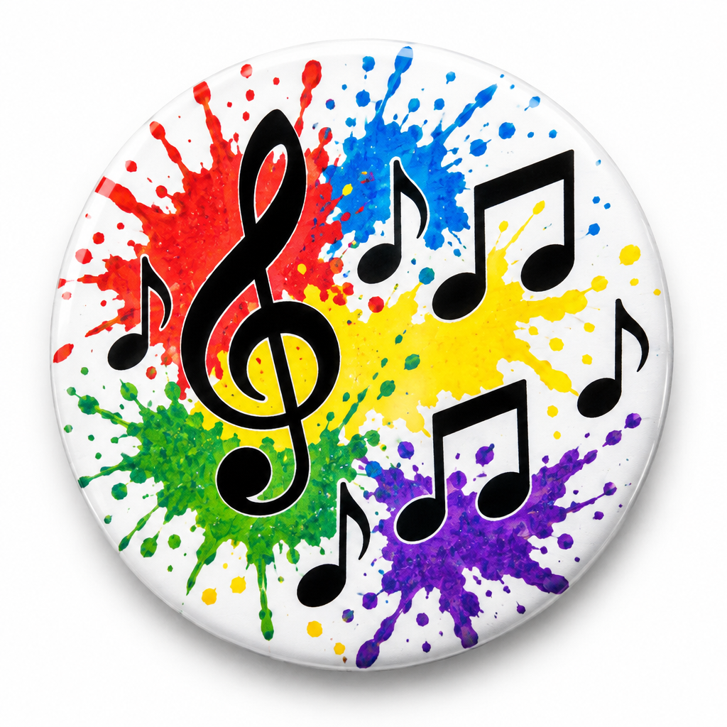 Paint splash musical notes Pin Button 2.25-inch