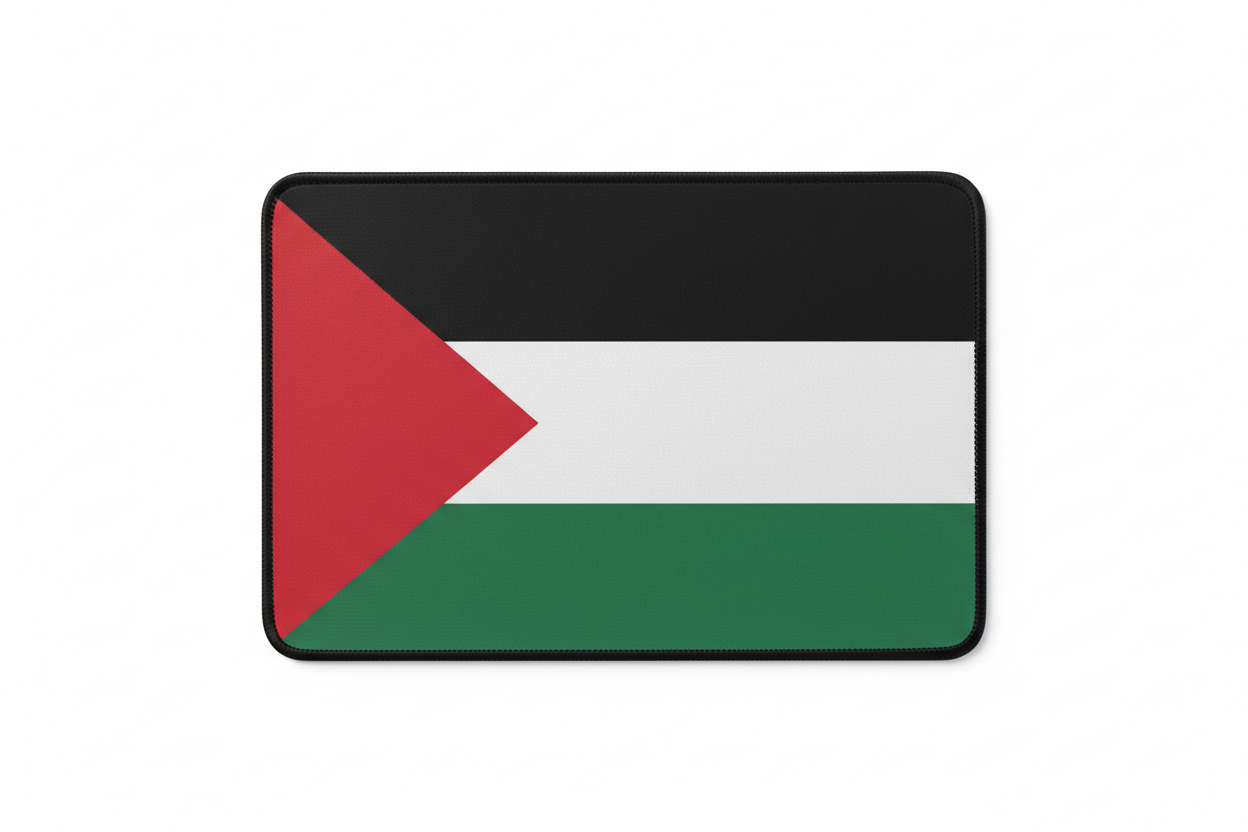 Rectangular Palestine flag mouse pad with red triangle, white stripe, and green lower band