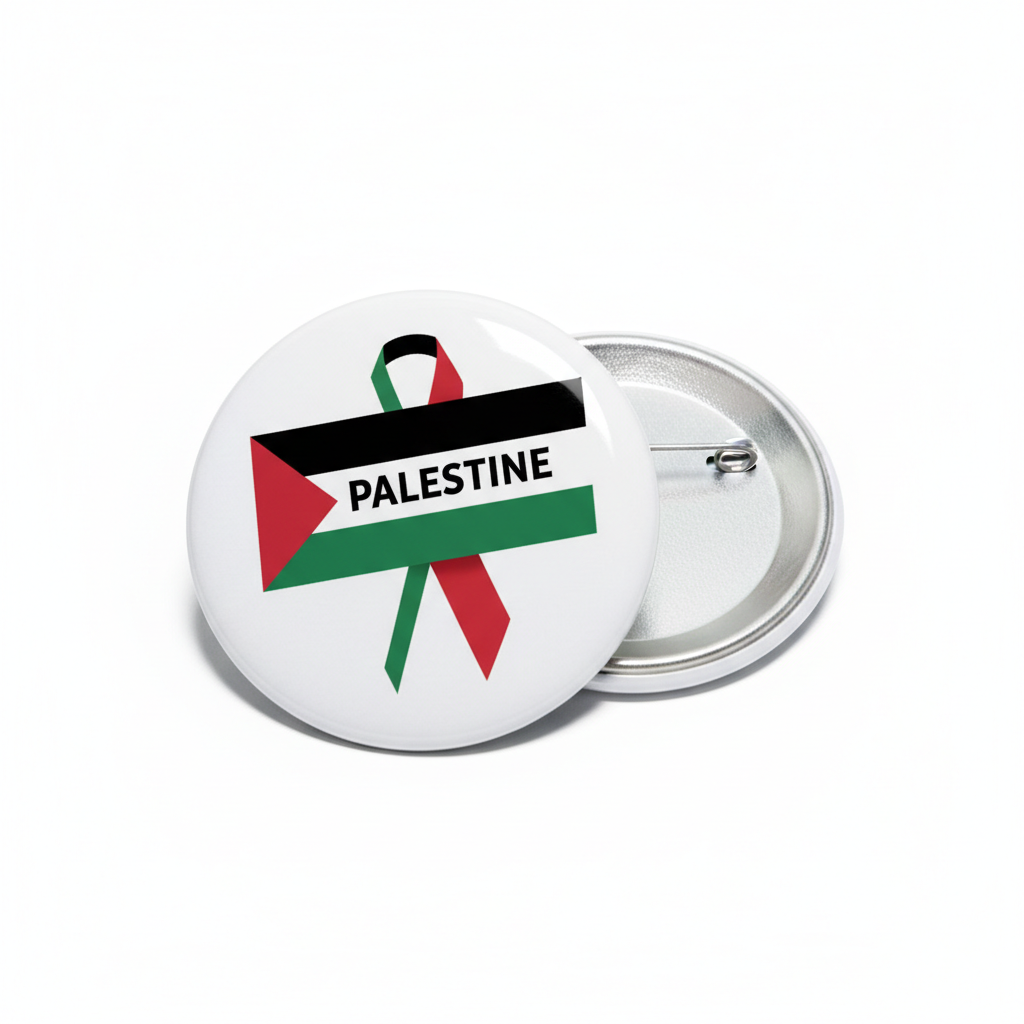 Palestine ribbon enamel pin badge with metal backing and safety clasp, 2.25-inch