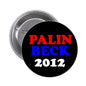 1.25-inch pinback button, black with red “PALIN”, blue “BECK”, and “2012” text