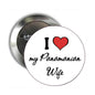 1.25-inch round pinback button: red heart, 'I love my Panamanian Wife'