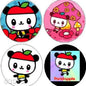 Cute panda apple magnet set with 4 circular cartoon designs