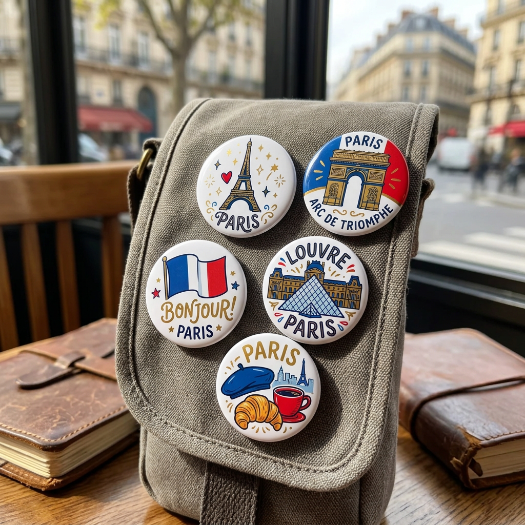 Paris France Travel Souvenir Pin Button 2.25-inch 5 Pcs
