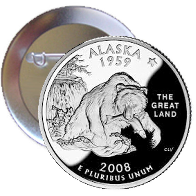 Pinback d'image de quart de dollar de l'état de l'Alaska 2,25"