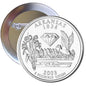 Arkansas State quarter pinback, round silver-toned design with diamond and “ARKANSAS 1836”