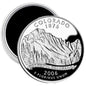 Colorado State quarter mint image magnet, 2.25-inch: silver circular coin with mountains