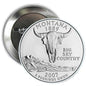 Round silver Montana state quarter pinback with buffalo, Big Sky Country, 2007 text