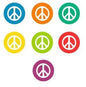 Colorful peace sign pin set of 7 round 1.25-inch badges with peace symbol in circles