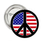 Peace flag pinback button with circular patriotic peace symbol design