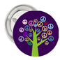 1.25-inch pinback button featuring a peace-sign tree with purple background and green trunk