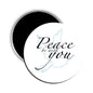 2.25-inch circular button magnet, silver rim, 'Peace be with you' text