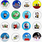 Assorted round Peanuts Christmas fridge magnets, 16-piece set with character designs