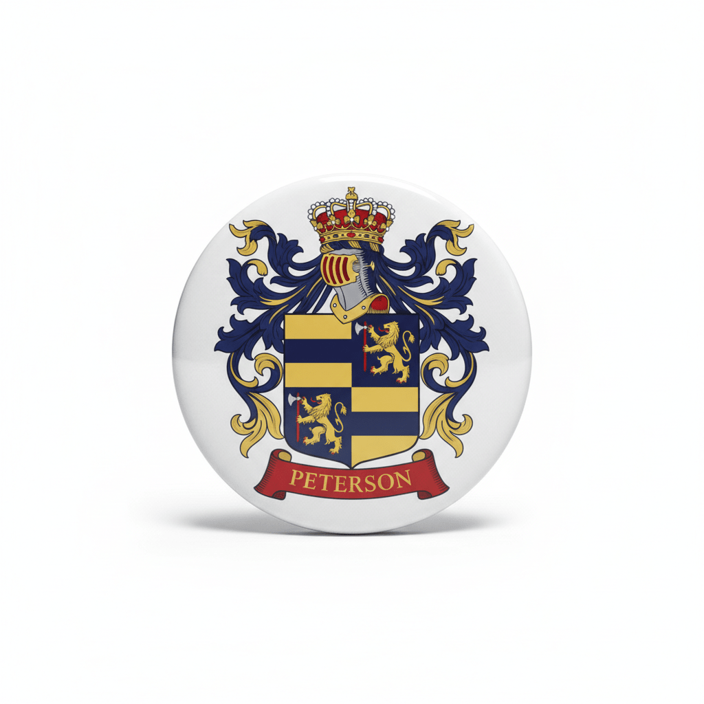 Peterson Family Crest Coat of Arms Pinback 3-inch - My Pinbacks