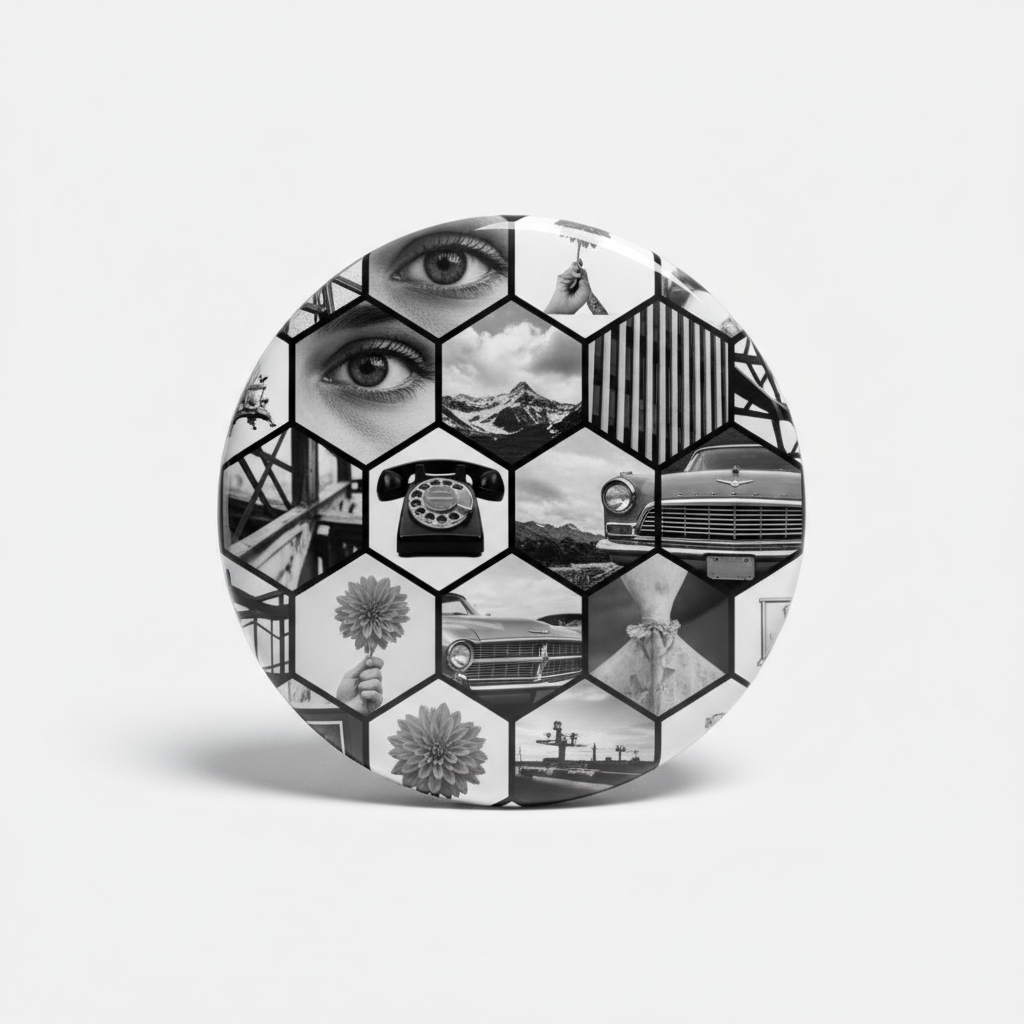 Photo Collage in a honeycomb pattern black white Pinback 2.25-inch