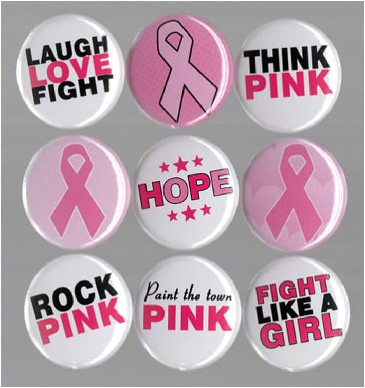 Lot de 9 pinbacks avec ruban rose et espoir contre le cancer du sein