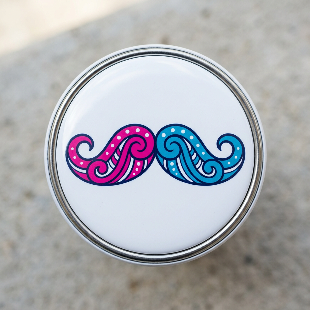 Pink and Blue Moustache Pin Button 2.25-inch