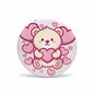 Round pink heart bear pinback button with cute bear face and hearts