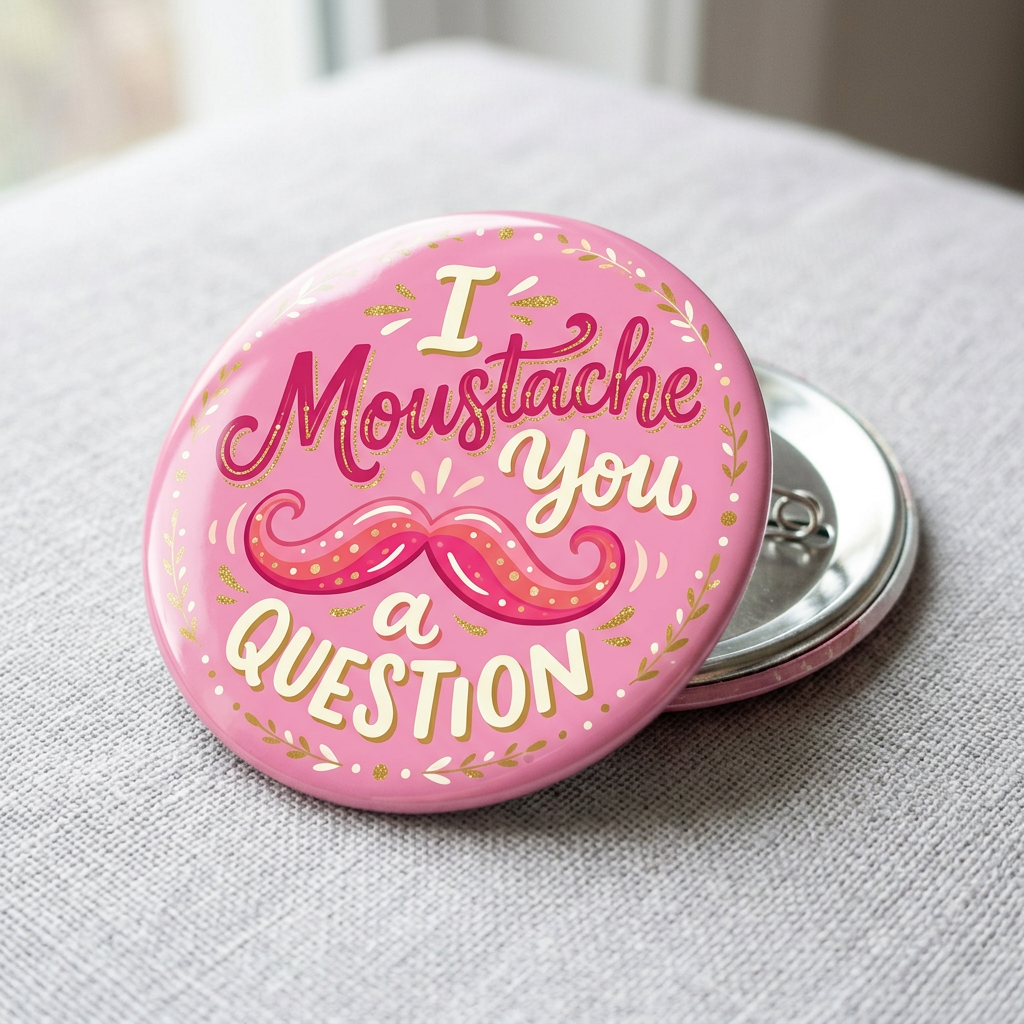 Pink I Moustache you a question Pin Button 2.25-inch