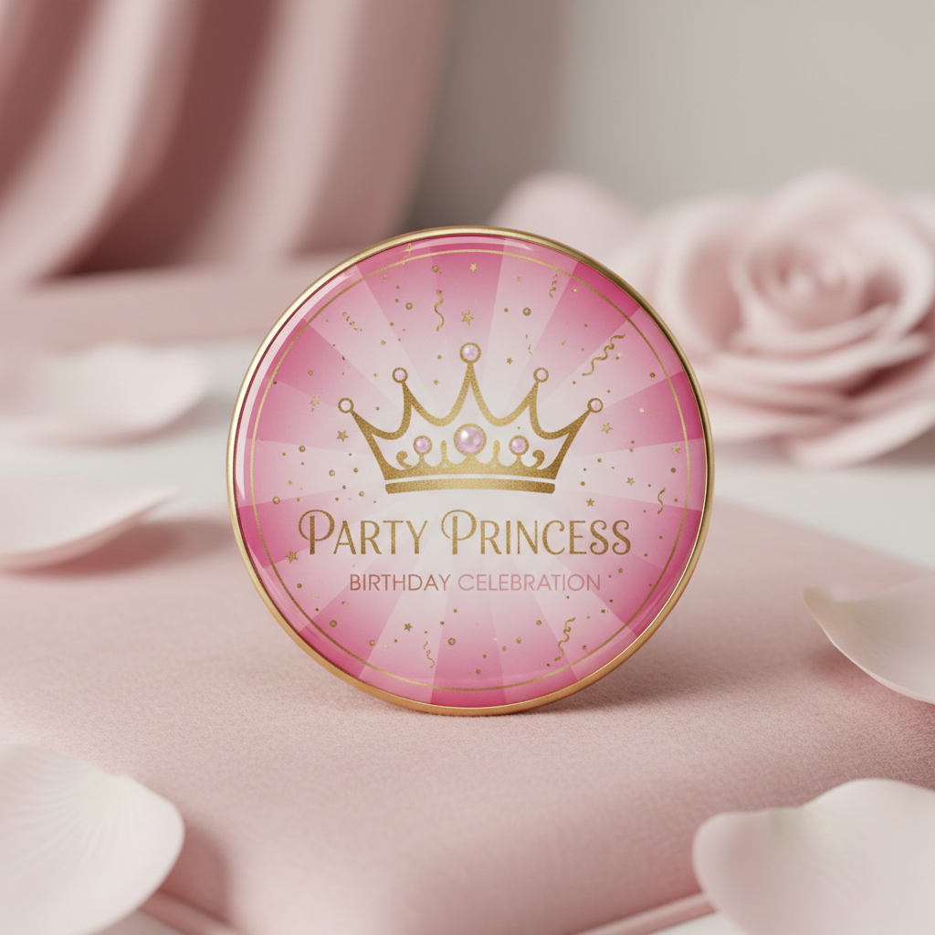 Pink Party Princess Birthday Pinback 2.25-inch