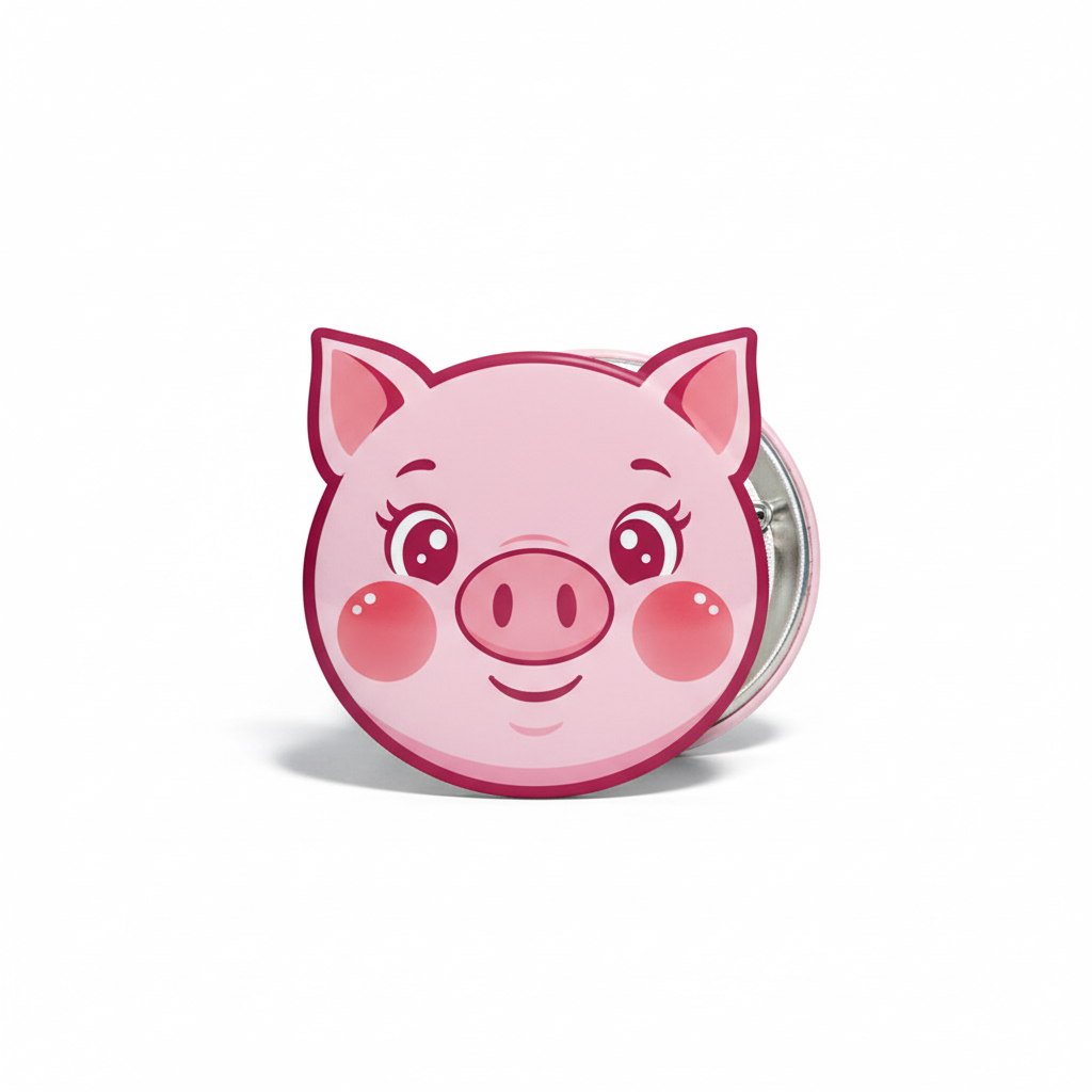 Pink Piggy Face Pin Button 2.25-inch