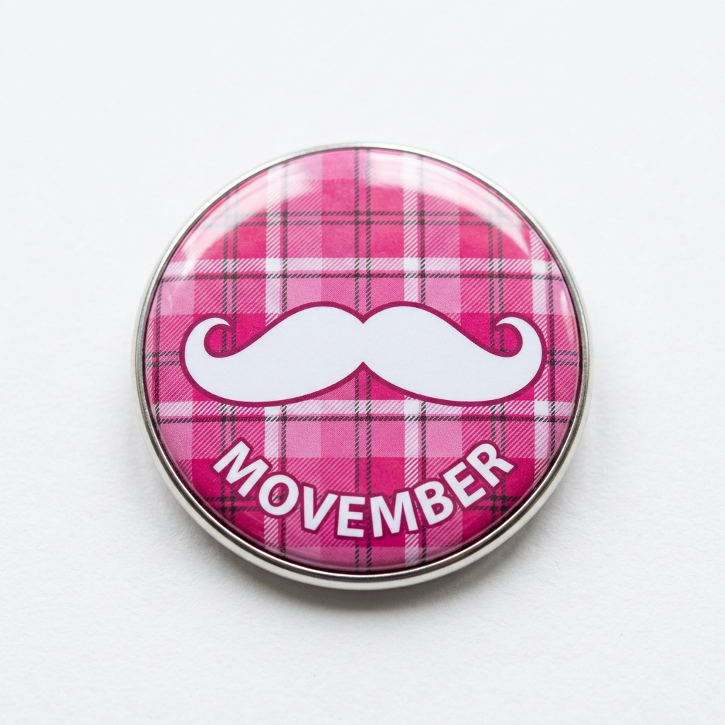 Pink Plaid Pattern Movember Tash Pin Button 2.25-inch