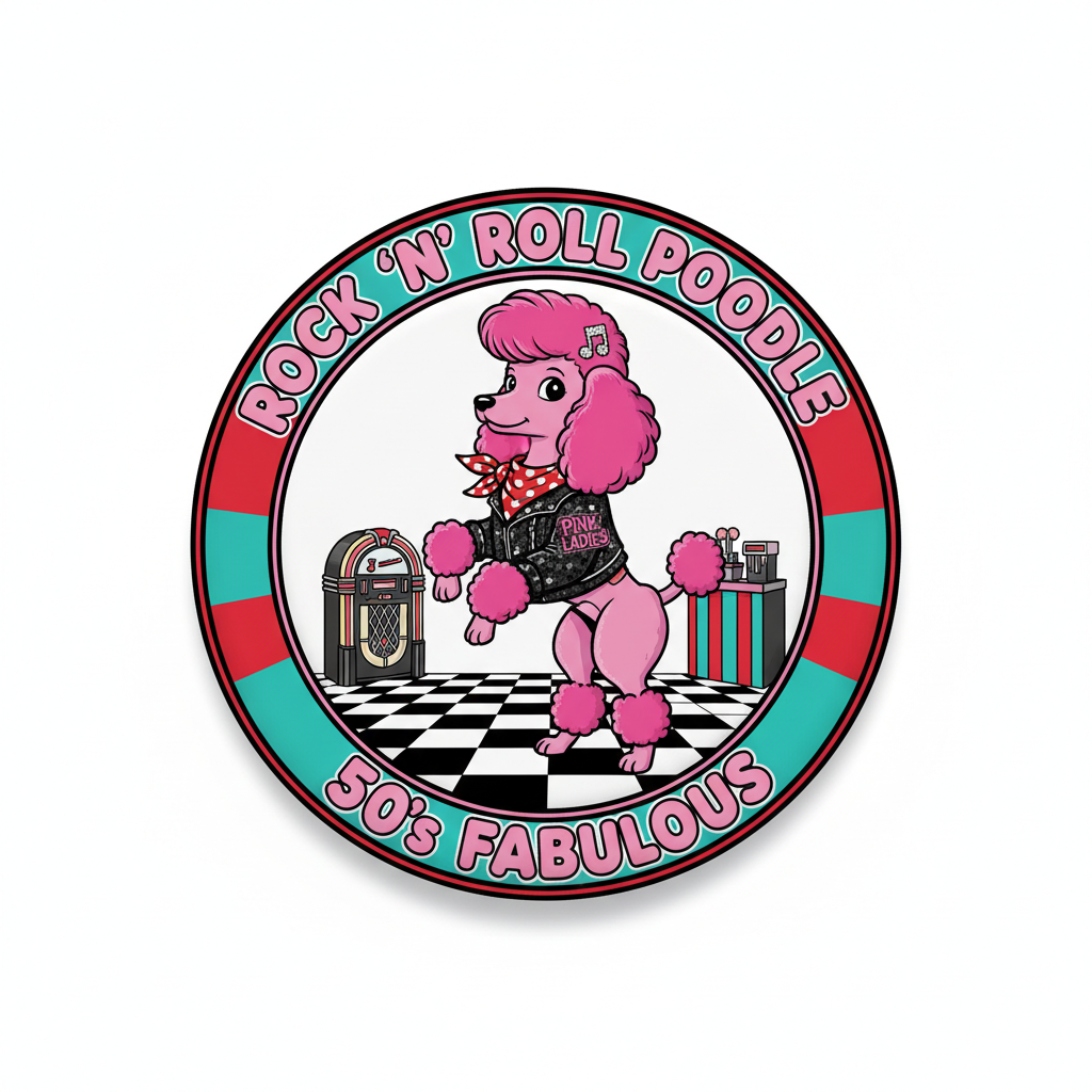 Pink Poodle Dog Rockabilly 50s Pinback 2.25-inch