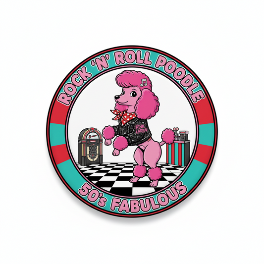 Pink Poodle Dog Rockabilly 50s Pinback 2.25-inch