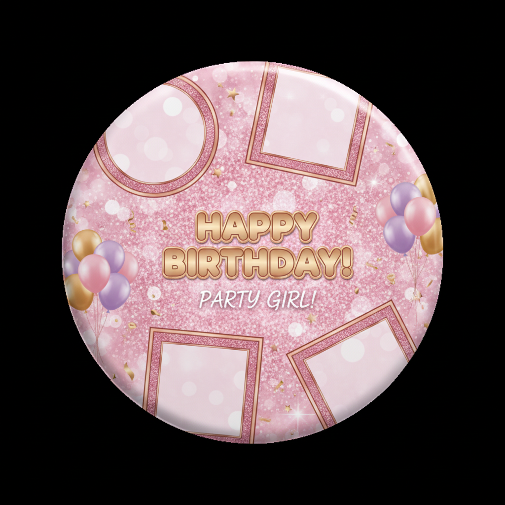 Pink Sparkle Photo Collage Girls Birthday Party Pinback 2.25-inch